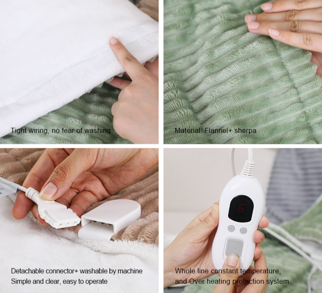 Ribbed Flannel Electric Throw Blanket Details Ribbed Flannel Electric Throw Blanket Details