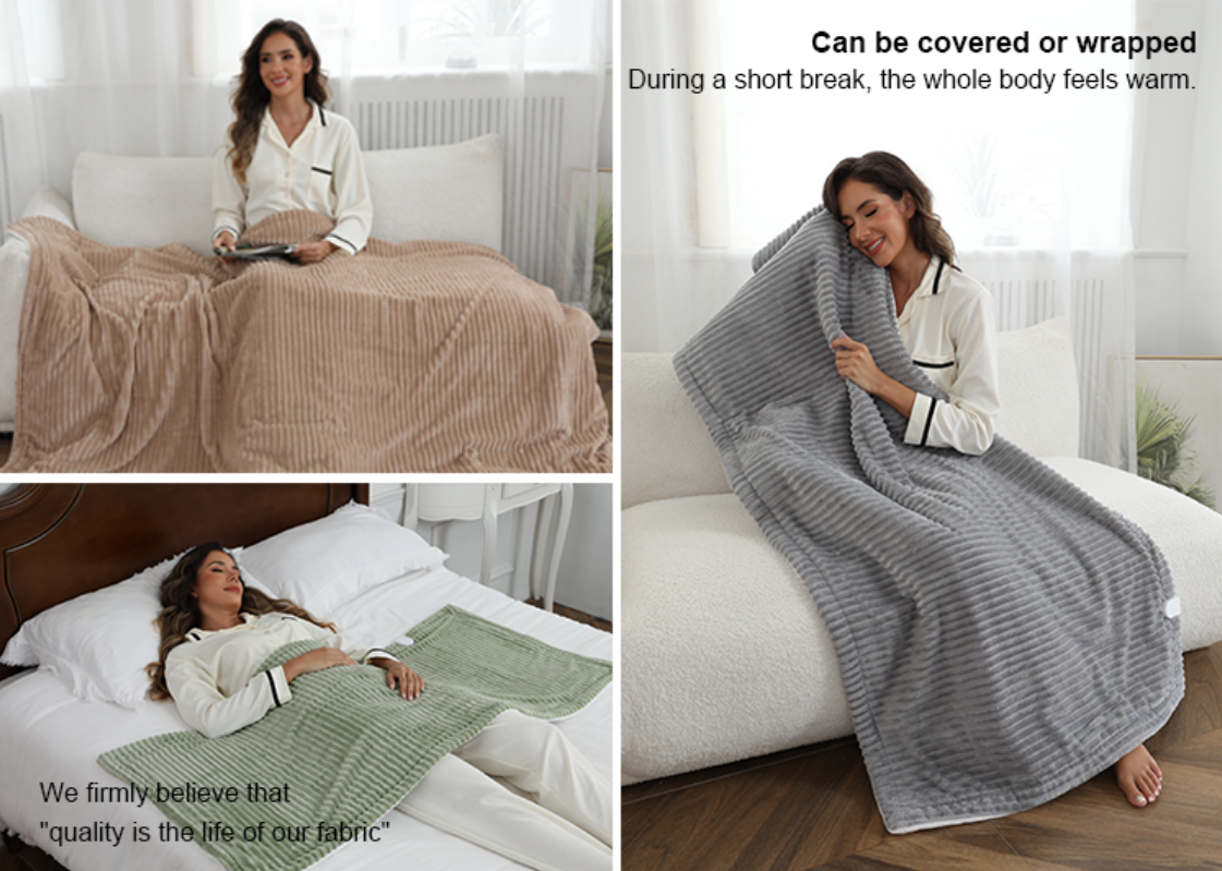 Ribbed Flannel Electric Throw Blanket Details Ribbed Flannel Electric Throw Blanket Details